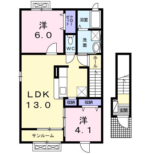 ＪＲ花輪線 東大館駅 徒歩23分 2階建 築8年(2LDK/2階)の間取り写真