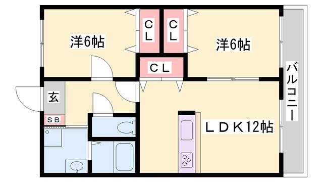 プレイン野里(2LDK/2階)の間取り写真