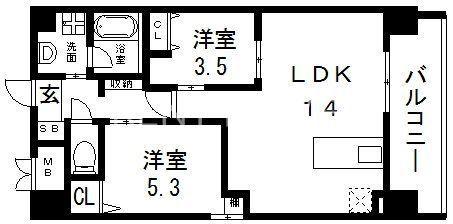 グランマーレ小路駅前(2LDK/6階)の間取り写真