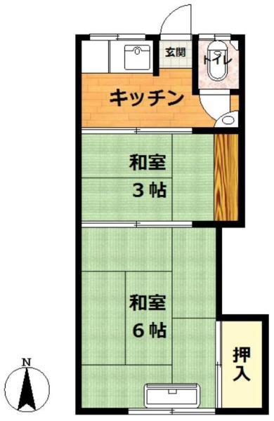 大西荘(2K/2階)の間取り写真