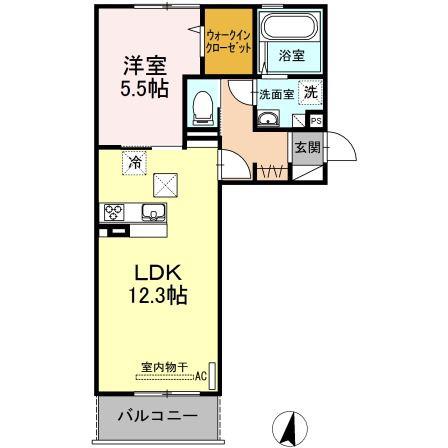 パラディーソ C棟(1LDK/1階)の間取り写真