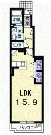 アイリー ブルー(ワンルーム/1階)の間取り写真
