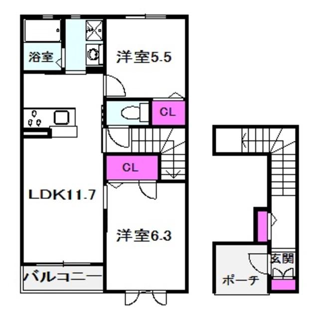シャーメゾン北花田I(2LDK/2階)の間取り写真