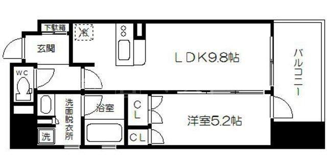 セイワパレス大手前西(1LDK/12階)の間取り写真