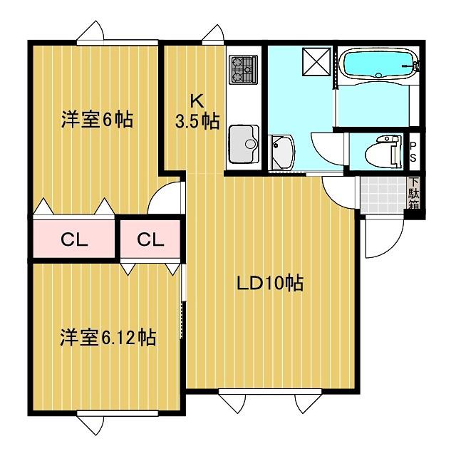 クレイドルA(2LDK/2階)の間取り写真