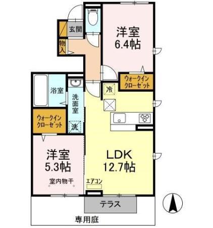 グランパルク B(2LDK/1階)の間取り写真