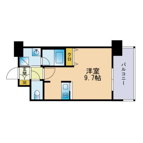 エンクレストベイ天神イースト(ワンルーム/15階)の間取り写真