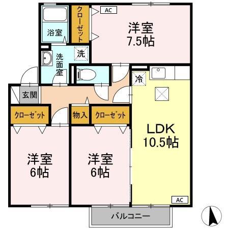 エクレールティーB(3LDK/1階)の間取り写真
