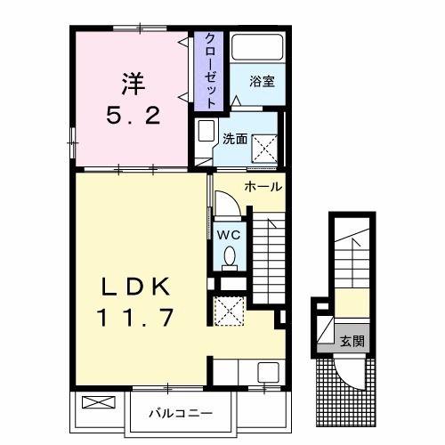 かわせみ(1LDK/2階)の間取り写真