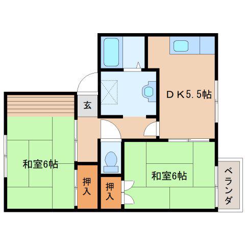 ファミール若草B棟(2DK/2階)の間取り写真