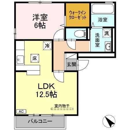 リビングタウン両三柳B棟(1LDK/1階)の間取り写真