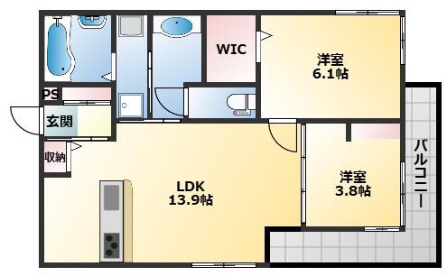 D-ROOM高井田元町(2LDK/2階)の間取り写真