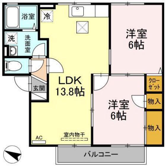 セジュールカメリアA棟(2LDK/1階)の間取り写真