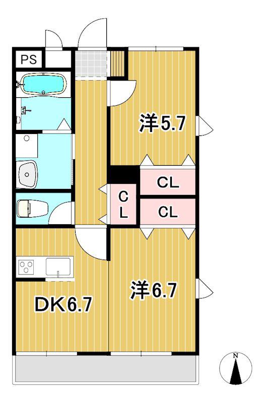 CASA WIN(2DK/2階)の間取り写真