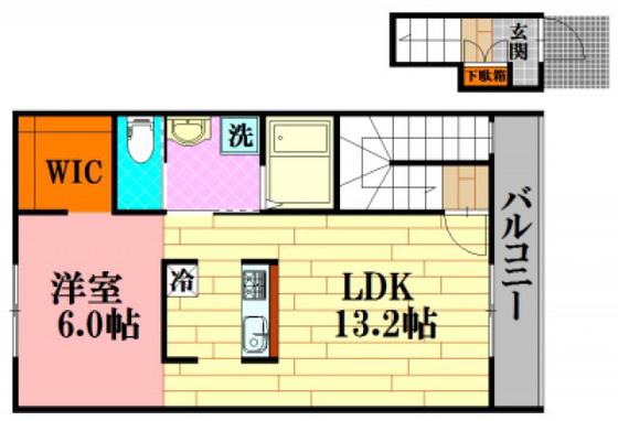 T2シャルム(1LDK/2階)の間取り写真