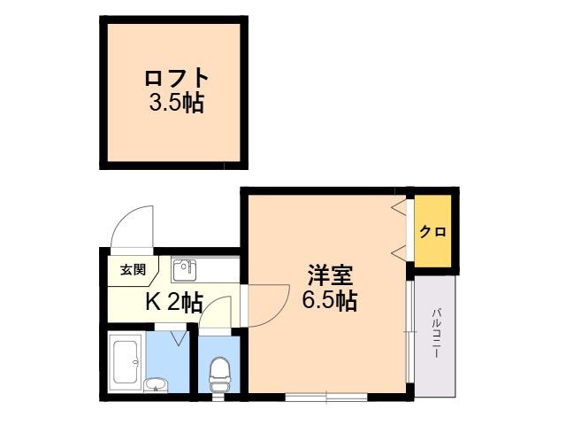 ポラリス姪浜Ⅱ(1K/2階)の間取り写真