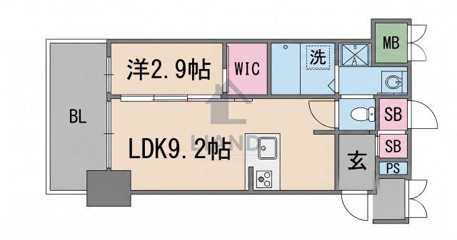 ネストピア博多祇園(1LDK/9階)の間取り写真