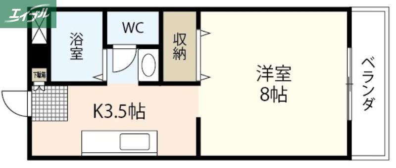 ラクシュリー津高(1K/2階)の間取り写真