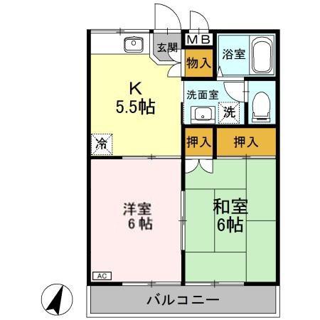 NSグリーンヒルズ(2K/2階)の間取り写真