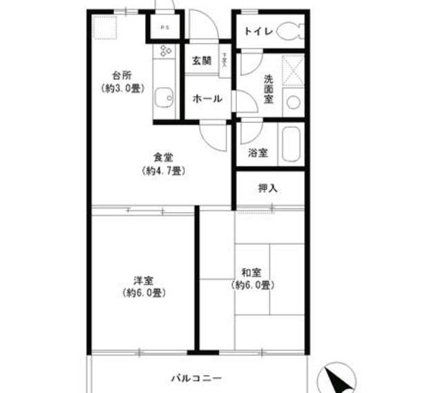 ベイシティメゾン石川町(2DK/2階)の間取り写真