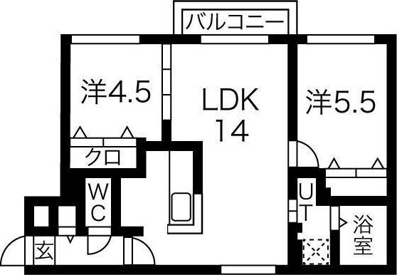 ブランシャールTSCOURT麻生(2LDK/4階)の間取り写真