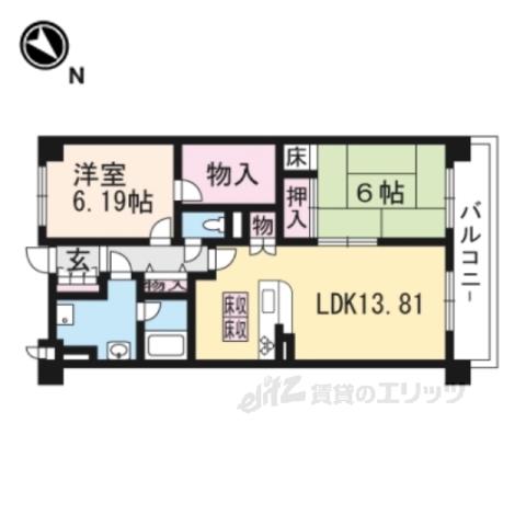 アウルコート大路(2LDK/4階)の間取り写真