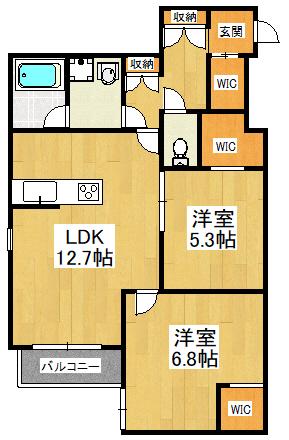 メゾンカルム(2LDK/1階)の間取り写真