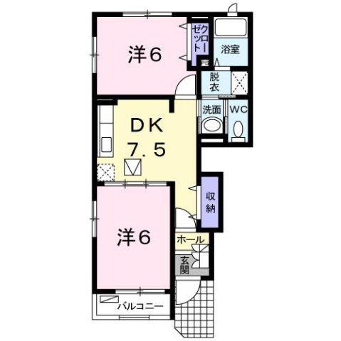 ウエストサイドヒルズ(2DK/1階)の間取り写真