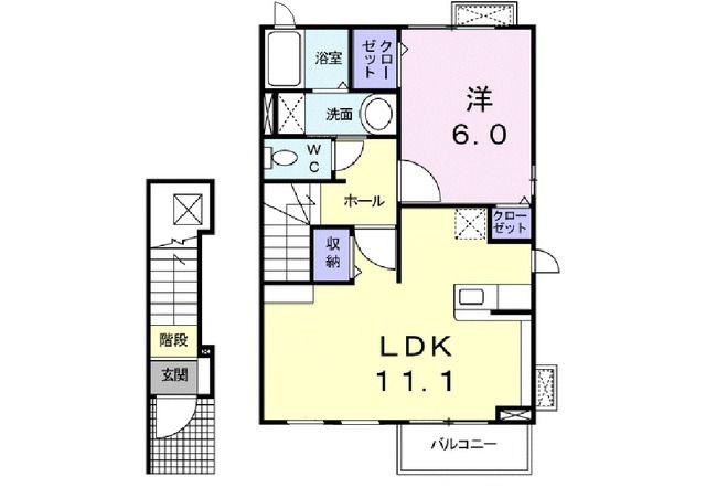 プロムナ-ド・ヴィオラ(1LDK/2階)の間取り写真