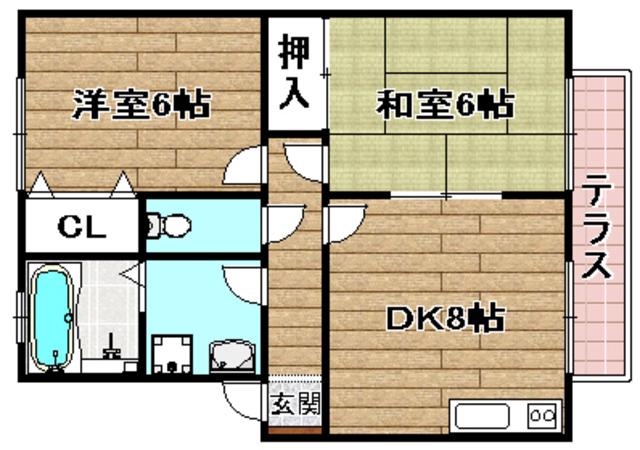 クレベール上牧(2DK/2階)の間取り写真