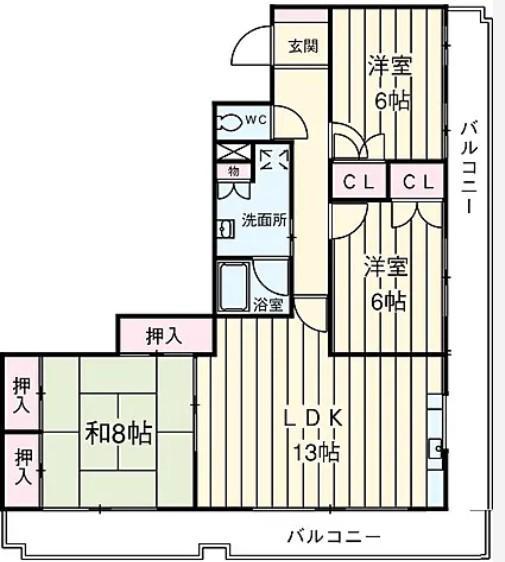キョーエーマンション末広(3LDK/7階)の間取り写真