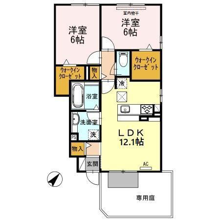 フィオーレ(2LDK/1階)の間取り写真