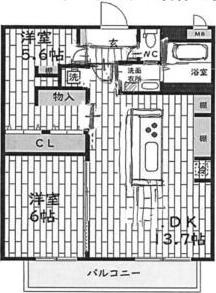 西一社第2団地101棟(2LDK/2階)の間取り写真