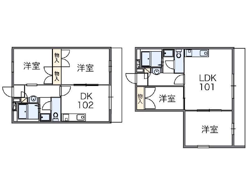 レオパレス祐ノ木(2DK/1階)の間取り写真