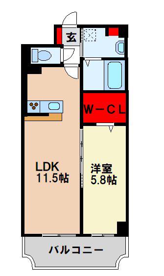 エルグランド二日市(1LDK/3階)の間取り写真