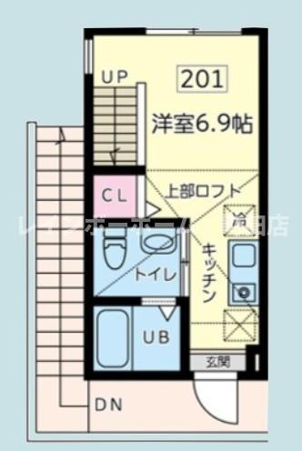 クラージュ橋本(ワンルーム/2階)の間取り写真