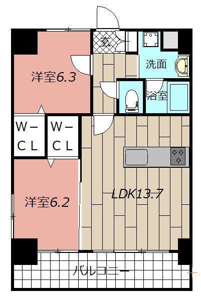 THE SQUARE PLATINUM RESIDENCE(2LDK/11階)の間取り写真