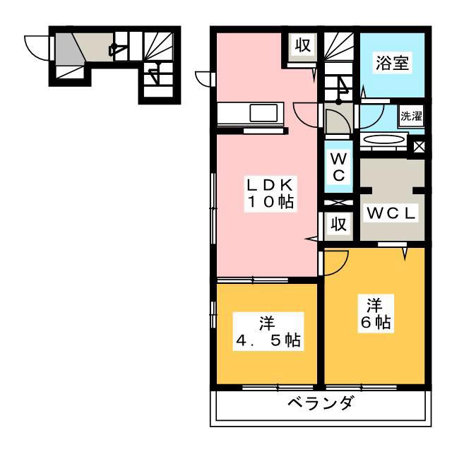アザレアKガーデン(2LDK/2階)の間取り写真