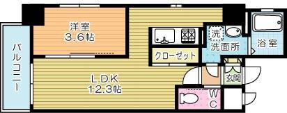 ERDE三萩野(1LDK/6階)の間取り写真