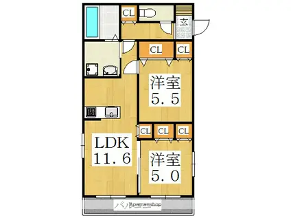 メゾンKメッツ(2LDK/1階)の間取り写真