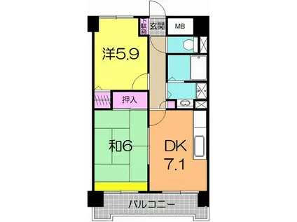 ウィンディー富沢(2DK/4階)の間取り写真