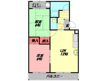シャトー松原B棟(2LDK/4階)の間取り写真