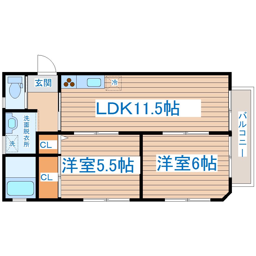 大手町レジデンスB棟(2DK/2階)の間取り写真