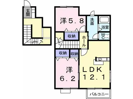 ハーモニーガーデンA(2LDK/2階)の間取り写真