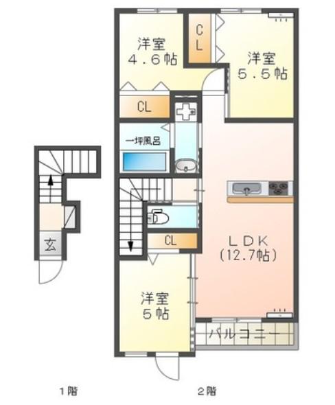 プリーモ レヴァータ(3LDK/2階)の間取り写真