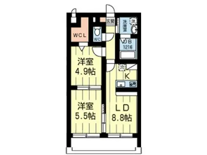 セインツ・カーサ上熊本(2DK/9階)の間取り写真