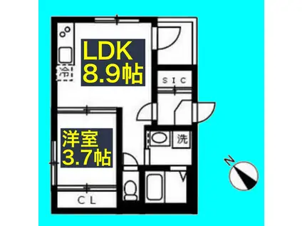 ハーモニーテラス志賀町IX(1LDK/3階)の間取り写真