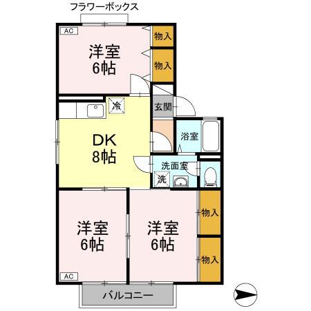メゾンド・ソレイユ(3DK/2階)の間取り写真