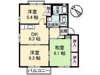 ハイツ楓 B棟(3DK/2階)の間取り写真