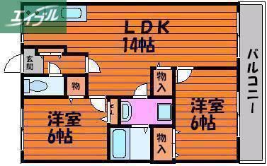 ピュアライフ津高(2LDK/2階)の間取り写真